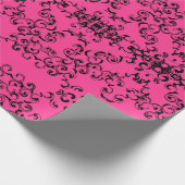 Hot-roze en Black Swirl Gothic Wedding Cadeaupapier (Hoek)