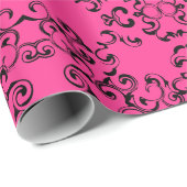 Hot-roze en Black Swirl Gothic Wedding Cadeaupapier (Rol Hoek)
