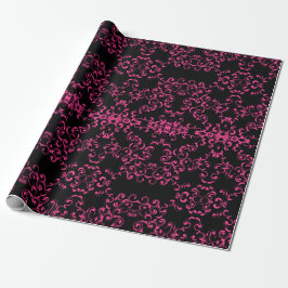 Hot-roze en Black Swirl Gothic Wedding Cadeaupapier