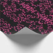 Hot-roze en Black Swirl Gothic Wedding Cadeaupapier (Hoek)