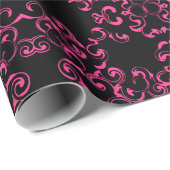 Hot-roze en Black Swirl Gothic Wedding Cadeaupapier (Rol Hoek)