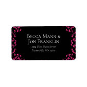 Hot-roze en Black Swirl Gothic Wedding Etiket (Voorkant)