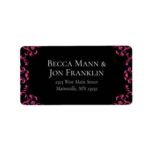 Hot-roze en Black Swirl Gothic Wedding Etiket (Voorkant)