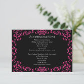 Hot-roze en Black Swirl Gothic Wedding Informatiekaartje (Staand voorkant)