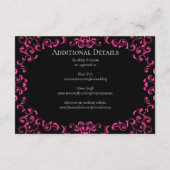 Hot-roze en Black Swirl Gothic Wedding Informatiekaartje (Achterkant)