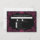 Hot-roze en Black Swirl Gothic Wedding Kaart (Voorkant)