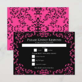 Hot-roze en Black Swirl Gothic Wedding Kaart