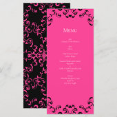 Hot-roze en Black Swirl Gothic Wedding Menu (Voorkant / Achterkant)