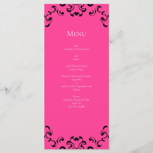 Hot-roze en Black Swirl Gothic Wedding Menu (Voorkant)