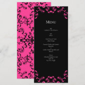 Hot-roze en Black Swirl Gothic Wedding Menu (Voorkant / Achterkant)