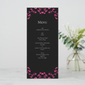 Hot-roze en Black Swirl Gothic Wedding Menu (Staand voorkant)