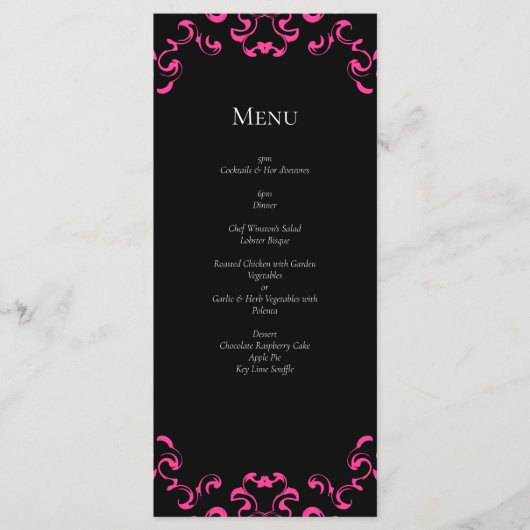 Hot-roze en Black Swirl Gothic Wedding Menu (Voorkant)