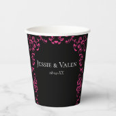 Hot-roze en Black Swirl Gothic Wedding Papieren Bekers (Voorkant)
