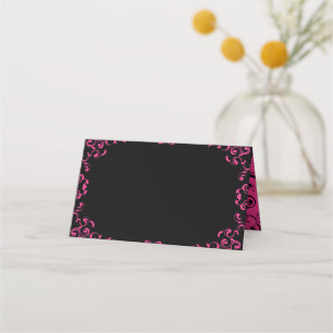 Hot-roze en Black Swirl Gothic Wedding Plaatskaartje