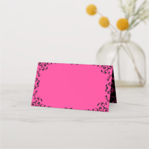 Hot-roze en Black Swirl Gothic Wedding Plaatskaartje
