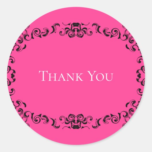 Hot-roze en Black Swirl Gothic Wedding Ronde Sticker (Voorkant)