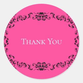 Hot-roze en Black Swirl Gothic Wedding Ronde Sticker