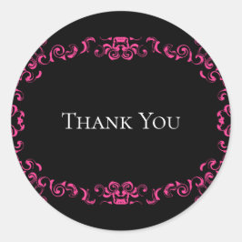 Hot-roze en Black Swirl Gothic Wedding Ronde Sticker
