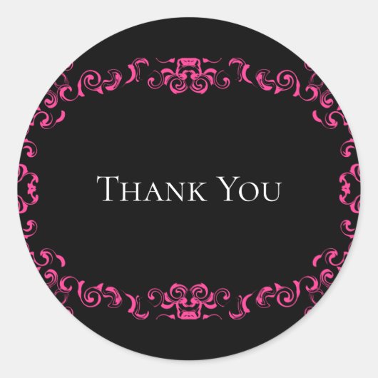 Hot-roze en Black Swirl Gothic Wedding Ronde Sticker (Voorkant)