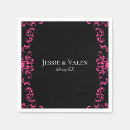 Hot-roze en Black Swirl Gothic Wedding Servet