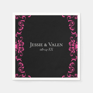 Hot-roze en Black Swirl Gothic Wedding Servet
