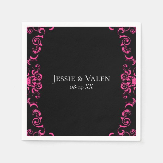 Hot-roze en Black Swirl Gothic Wedding Servet (Voorkant)