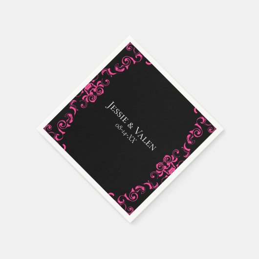 Hot-roze en Black Swirl Gothic Wedding Servet (Hoek)
