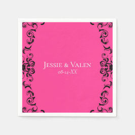 Hot-roze en Black Swirl Gothic Wedding Servet