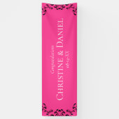 Hot-roze en Black Swirl Gothic Wedding Spandoek (Verticaal)