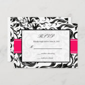 Hot-roze en Black Swirl Wedding RSVP (Voorkant / Achterkant)