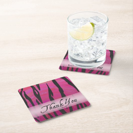 Hot-roze en Black Tiger Stripe Hartelijk dank Kartonnen Onderzetters (Insitu)