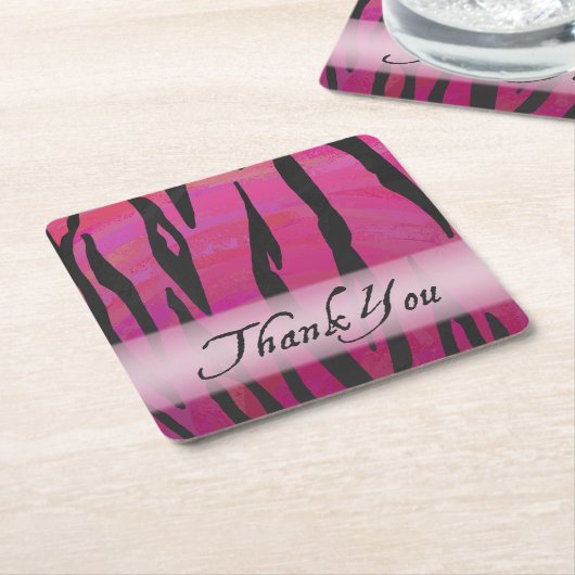 Hot-roze en Black Tiger Stripe Hartelijk dank Kartonnen Onderzetters (Schuin)