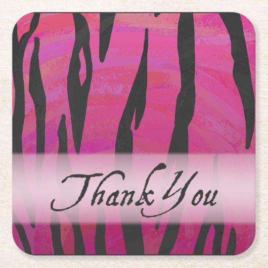 Hot-roze en Black Tiger Stripe Hartelijk dank Kartonnen Onderzetters (Voorkant)
