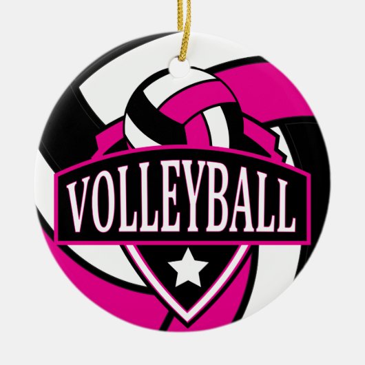 Hot-roze en Black 🏐 Volleyball Logo Keramisch Ornament (Voorkant)