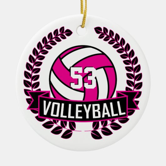 Hot-roze en Black 🏐 Volleyball Logo Wreate Keramisch Ornament (Voorkant)