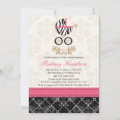 Hot Roze en Black Zebra Carriage Baby shower Kaart (Voorkant)