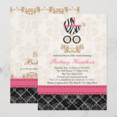 Hot Roze en Black Zebra Carriage Baby shower Kaart (Voorkant / Achterkant)