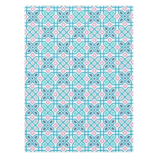 Hot-roze en blauw geometrisch patroon tafelkleed (Voorkant)