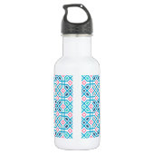 Hot-roze en blauw geometrisch patroon waterfles (Achterkant)