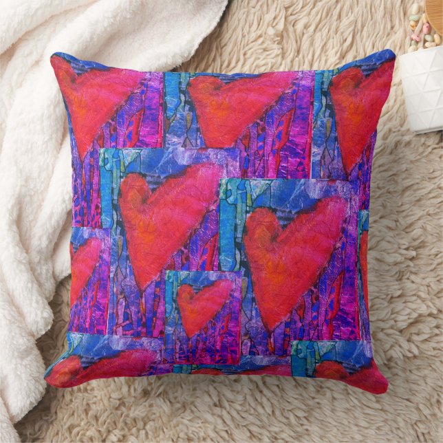 Hot roze en blauw Multiple Hearts Pillow Kussen (Deken)