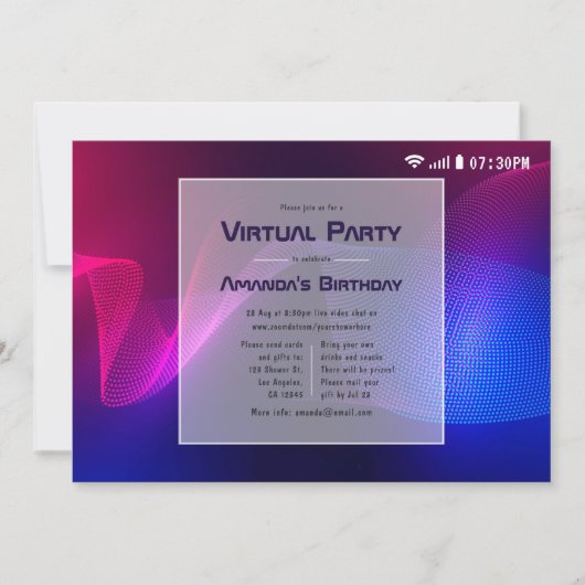 Hot=Roze en Blauw Virtual Glow Verjaardagsfeest Kaart (Voorkant)
