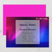 Hot=Roze en Blauw Virtual Glow Verjaardagsfeest Kaart (Voorkant / Achterkant)