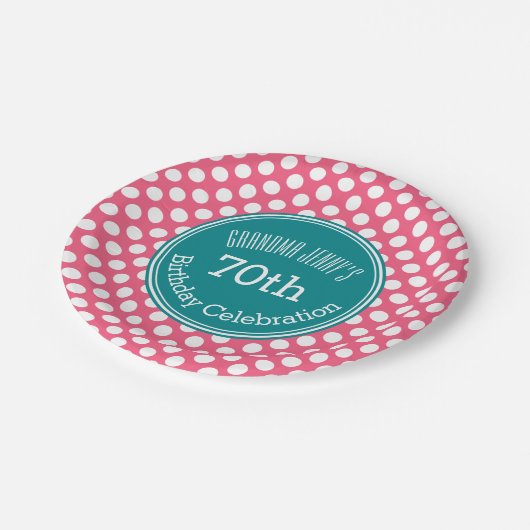 Hot-roze en Blauwgroen poka-punten met aangepast m Papieren Bordje (Gekanteld)