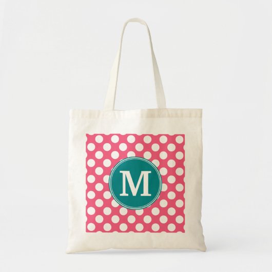 Hot-roze en Blauwgroen poka-punten met aangepast m Tote Bag (Voorkant)