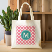 Hot-roze en Blauwgroen poka-punten met aangepast m Tote Bag