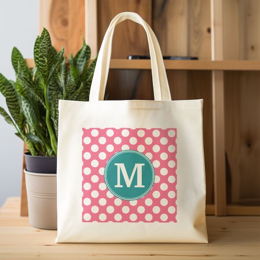 Hot-roze en Blauwgroen poka-punten met aangepast m Tote Bag