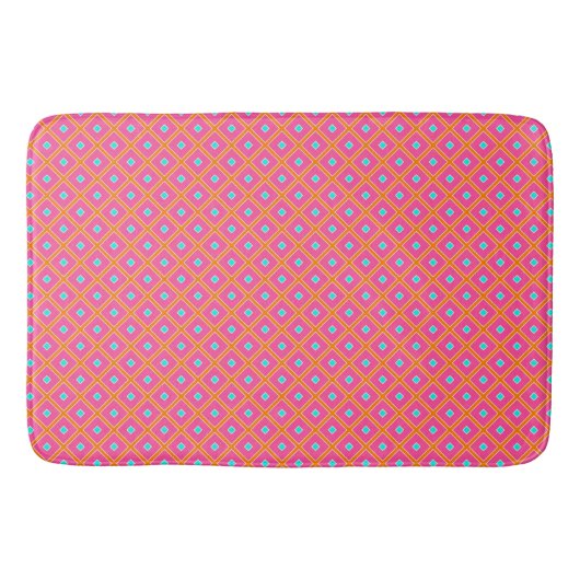 Hot-roze en Blauwgroen Tegel Pattern Bath Mat (Voorkant)