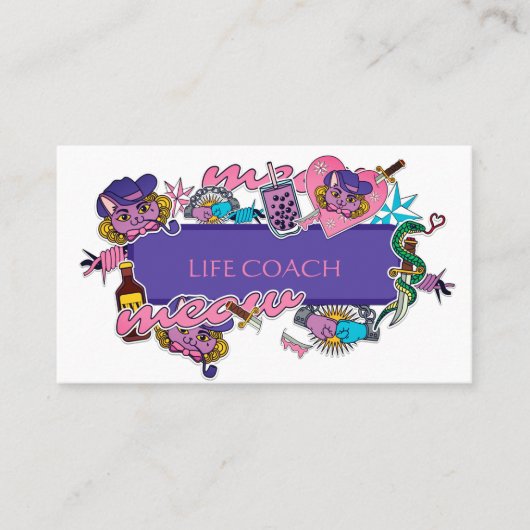 Hot-roze en blue Life skills cartoon sticker Visitekaartje (Voorkant)