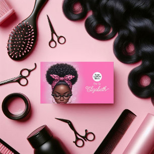Hot-Roze en Blush Afro Kapsalon Branding Visitekaartje