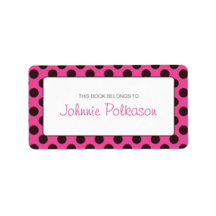 Hot Roze en Bruin Polka Dot Boekplaat Etiket